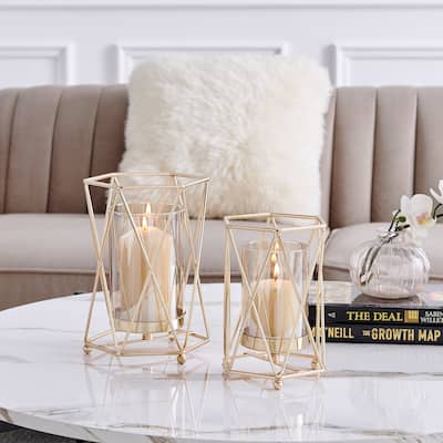 Danya B. Prism Warm Gold Hurricane Candle Holders - Set of 2