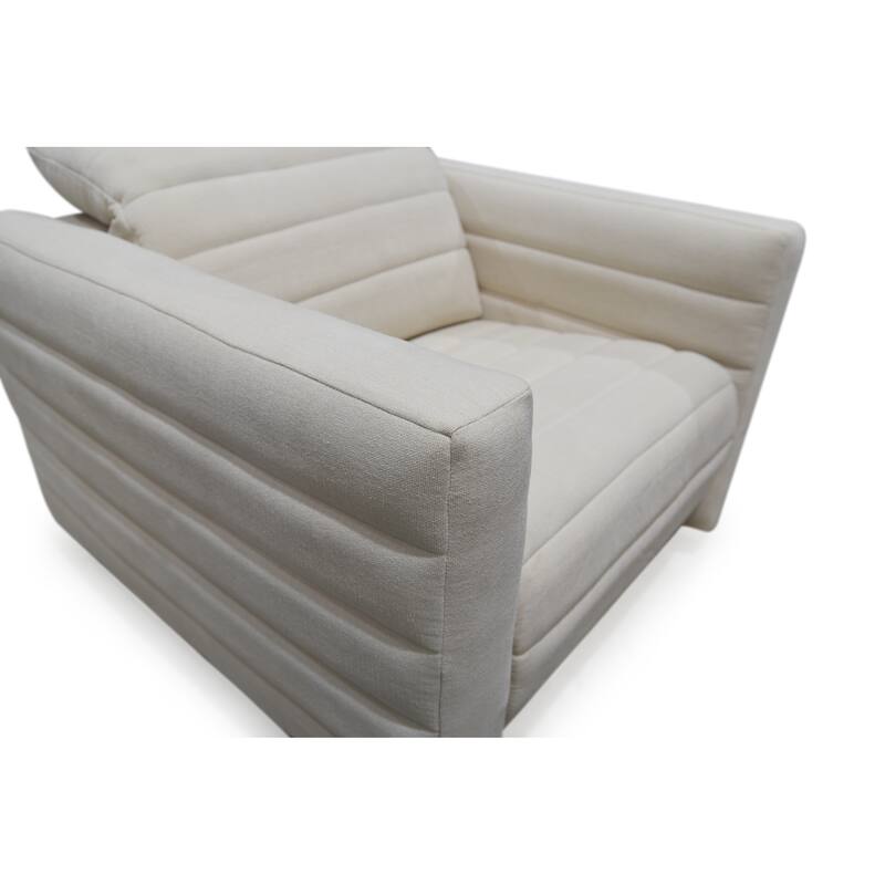 NADAAL STUDIOS Serelith Recliner Chair, Channel-Tufted Chenille Fabric with Power Motion, Rubberwood Frame, Off White