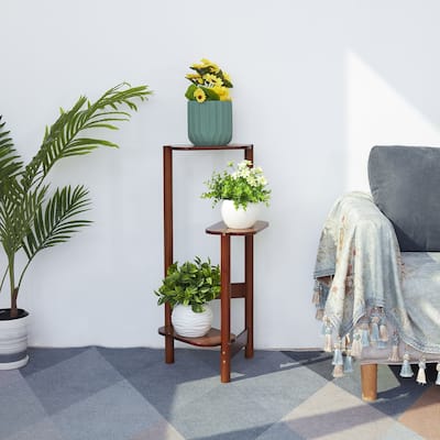 3 Tiers Ladder Triple Plant Stand Corner Bamboo Plant Shelf Rack