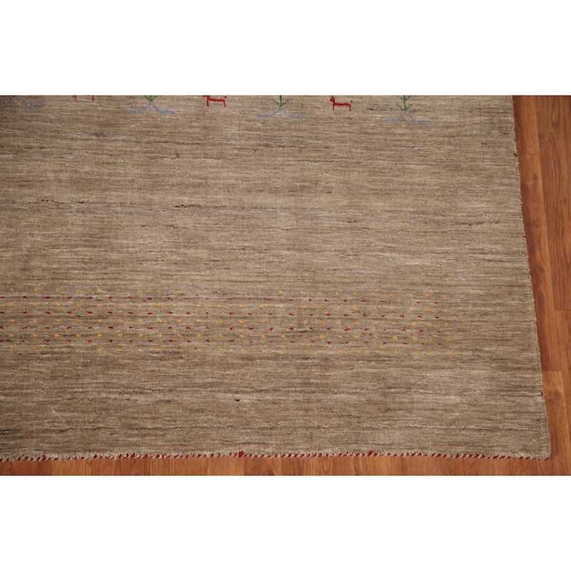 Brown Gabbeh Indian Area Rug Handmade Oriental Wool Carpet - 7'11"x 9'10"