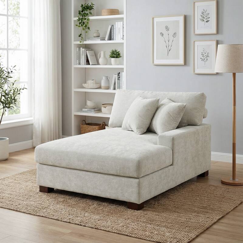 Oversized Chenille Modular Chaise Lounge With Deep Seat
