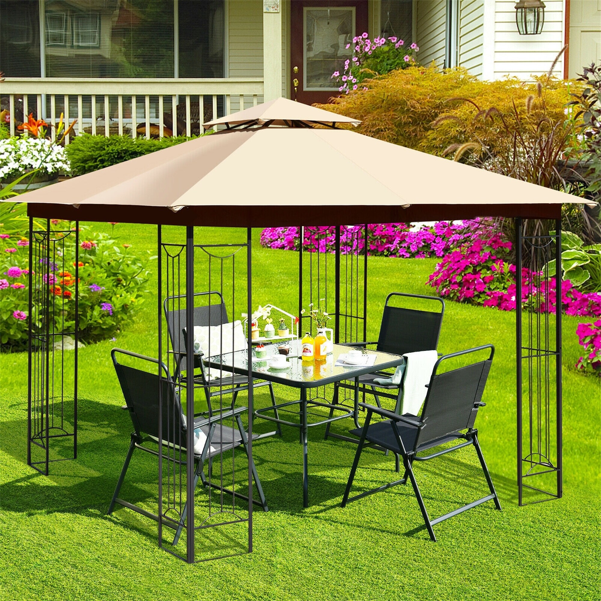 ワールド オンラインストア Steel 2-Tier L-Shaped Outdoor Ft 10 x 10 Patio Gazebo Canopy 趣味・スポーツ・実用