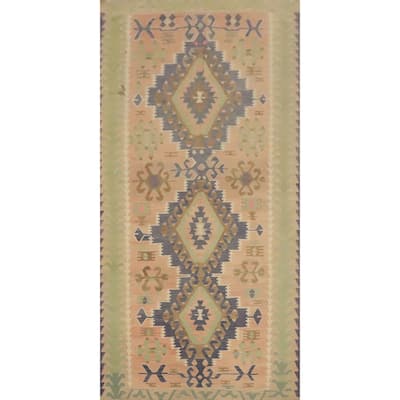 Hand Woven Oriental 100% Wool Carpet Southwestern Tribal Oranges & Rust Kilim Area Rug - 11' 5'' X 5' 4''