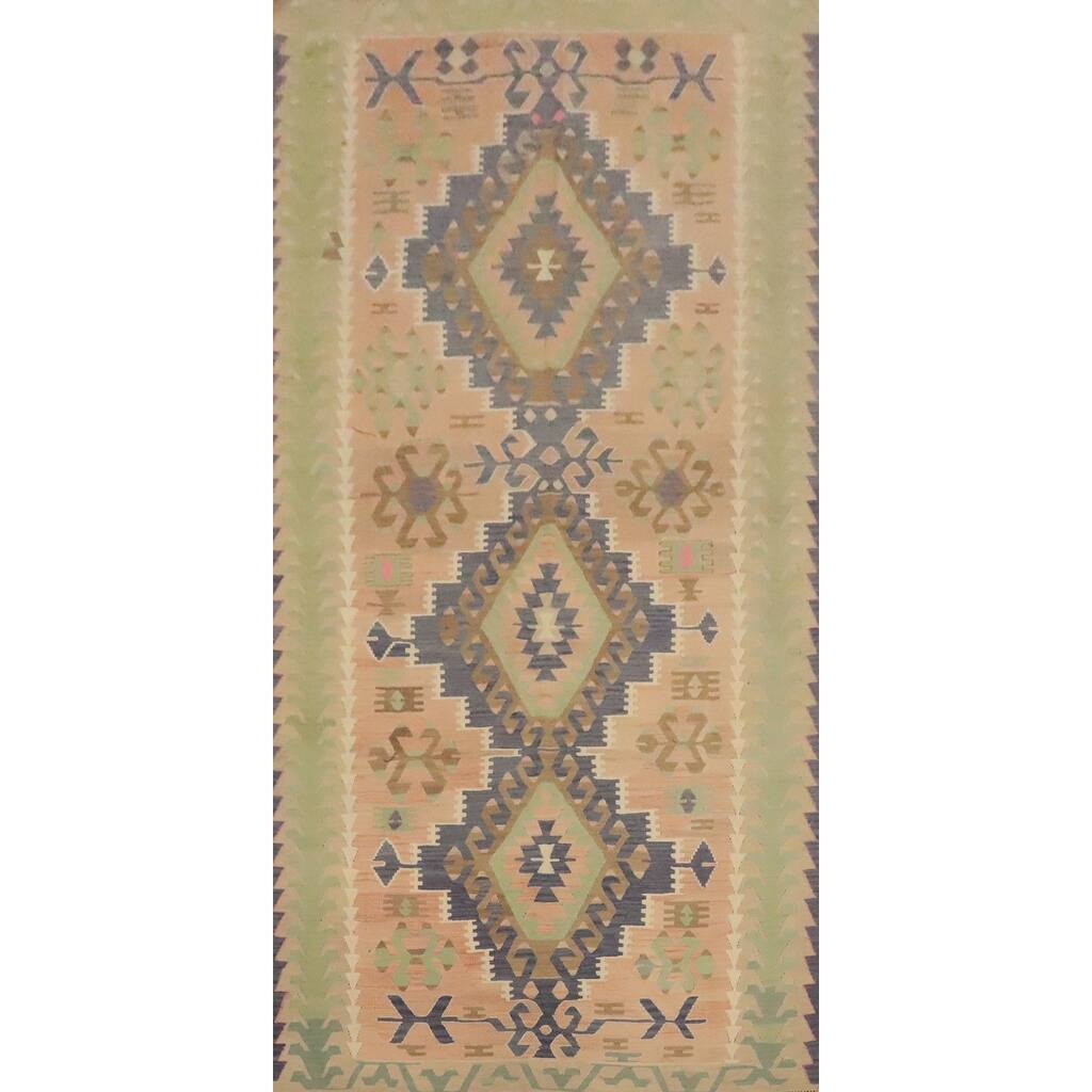 Hand Woven Oriental 100% Wool Carpet Southwestern Tribal Oranges & Rust Kilim Area Rug - 11' 5'' X 5' 4''