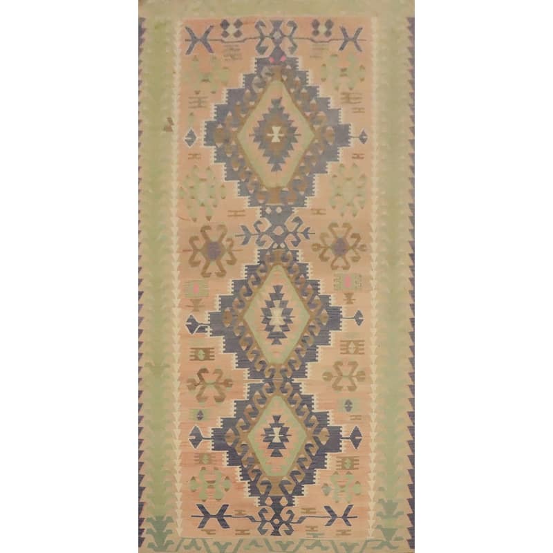 Hand Woven Oriental 100% Wool Carpet Southwestern Tribal Oranges & Rust Kilim Area Rug - 11' 5'' X 5' 4''