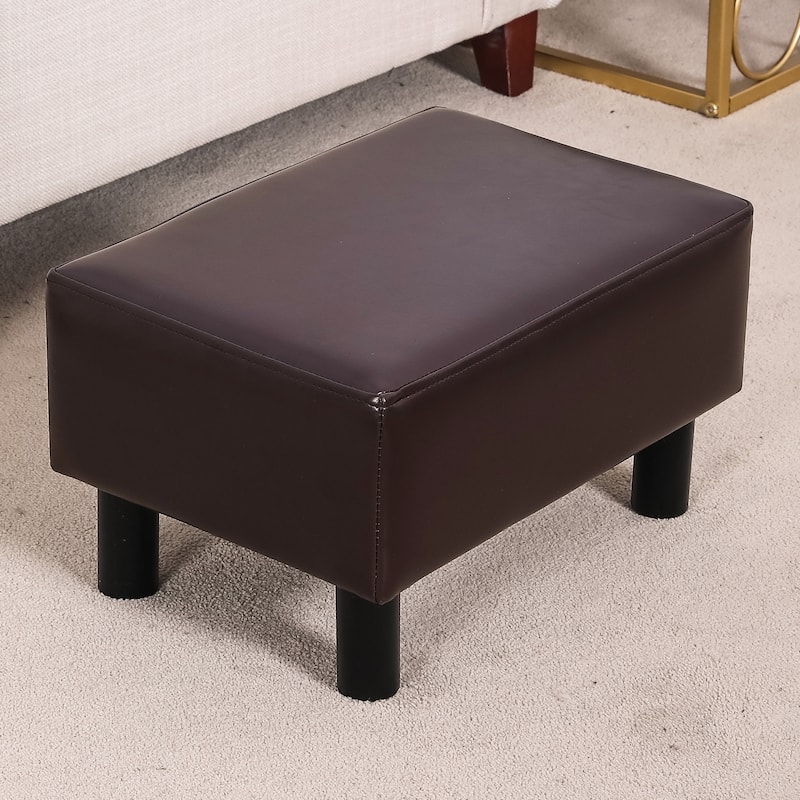 Adeco Footstool Ottoman Faux Leather Foot Rest Stool