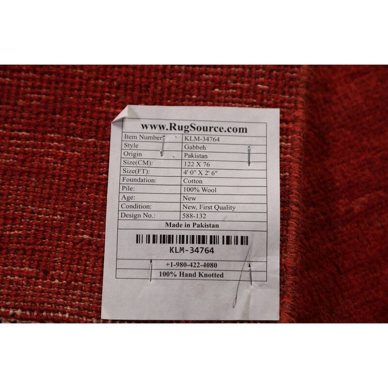 Modern Gabbeh Oriental Rug Hand-Knotted Solid Red Wool Carpet - 2'6" x 4'0"