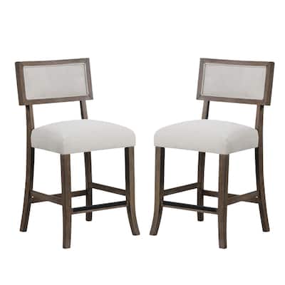 Set of 2 Upholstered Dining Chairs in Dark Walnut and Light Gray