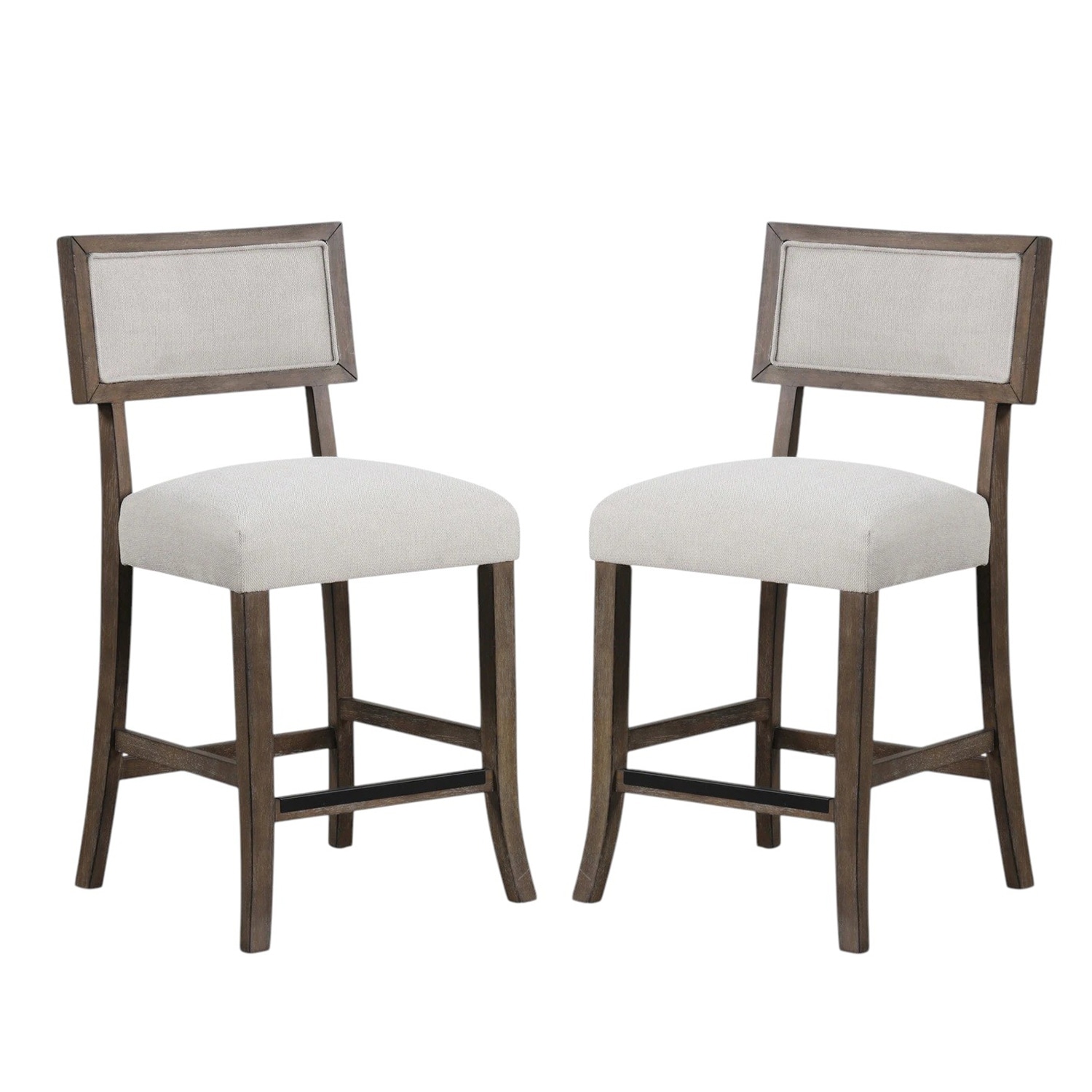 Set of 2 Upholstered Dining Chairs in Dark Walnut and Light Gray