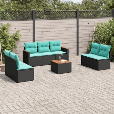 vidaXL 8 Piece Patio Sofa Set with Cushions Black Poly Rattan