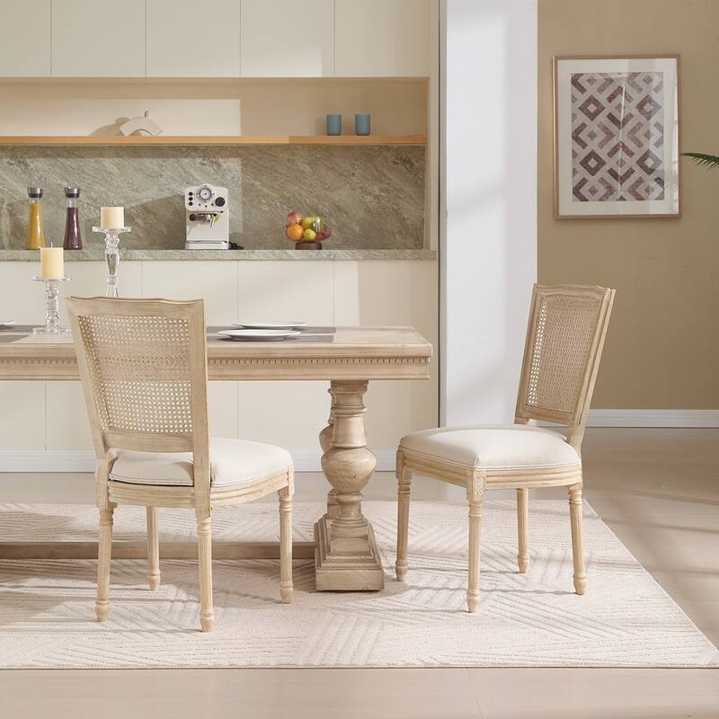 2PCS Rattan Back Dining Chairs - Natural
