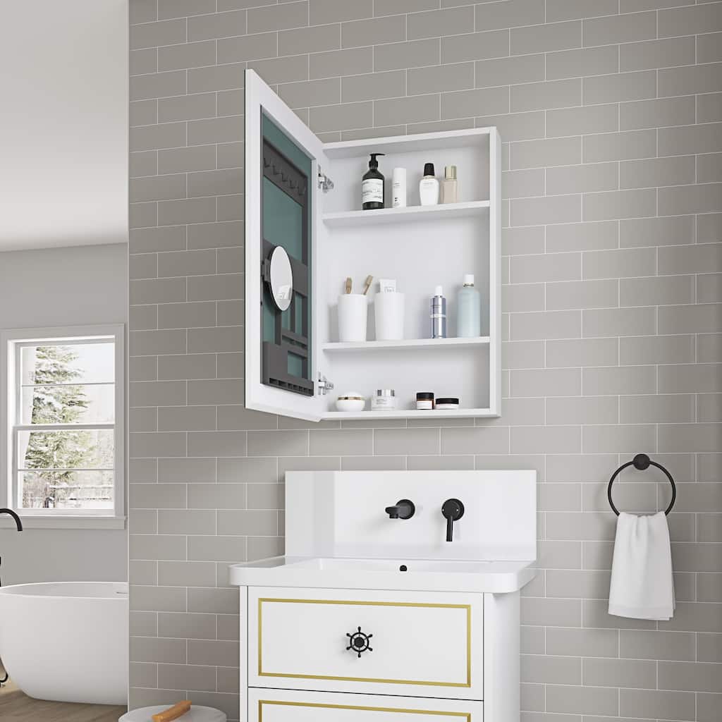Wall Mounted Bathroom Medicine Cabinet with HD Mirror, Recessed or Surface Mount, Storage for Cosmetics & Personal Care