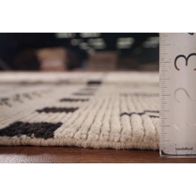Trellis Geometric Ivory Moroccan Area Rug Hand-Knotted Wool Carpet - 7'7"x 10'9"
