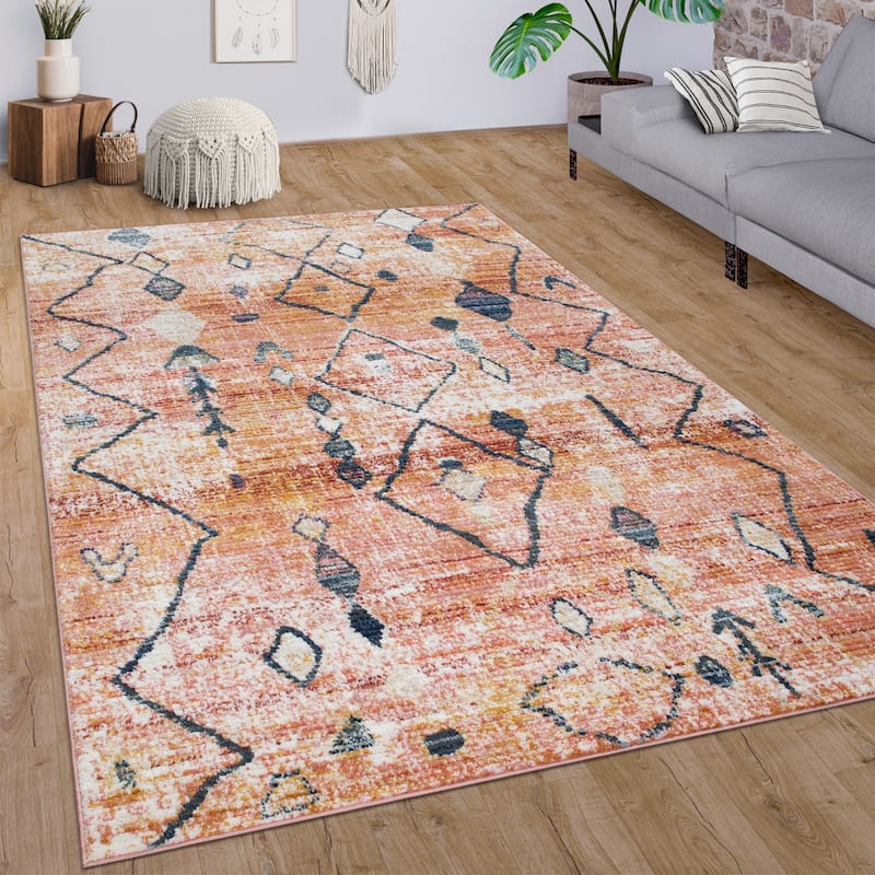 Modern Area Rug Boho Style colorful Diamond pattern in Cream and Red - 7'10" x 11'2" - Multicolor