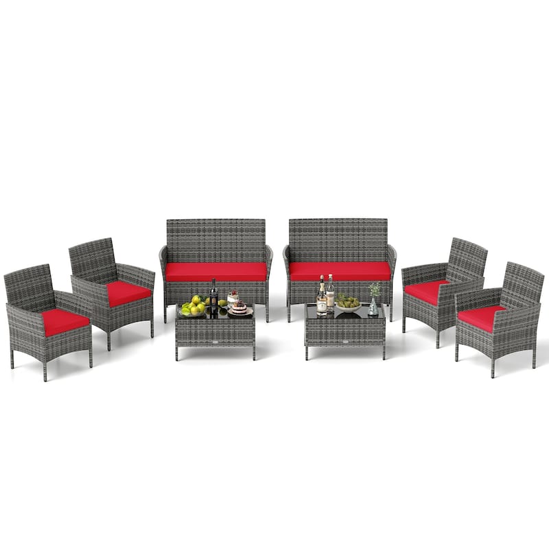 Gymax Set Of 8 Patio Furniture Set w/Washable Cushions & Tempered - Red
