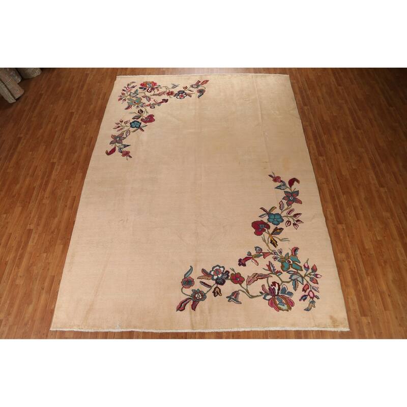 Hand Knotted Oriental 100% Wool Carpet Traditional Floral Beige & Ivories Art Deco Area Rug - 12' 10'' X 9' 5''