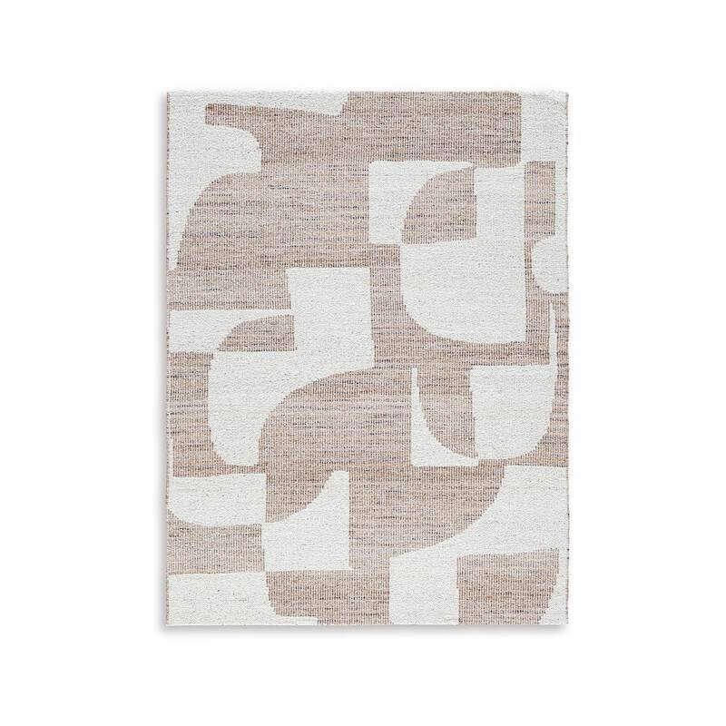 Jimmy 5 x 7 Area Rug, Abstract Pattern Polyester, Cotton Back, Beige Brown - 5 x 7