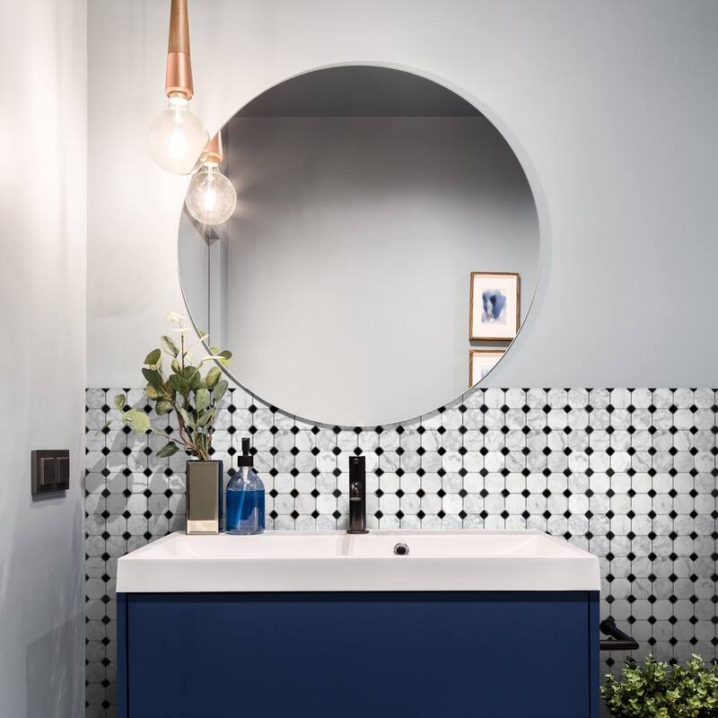 The Tile Life Santorini 2x2 Carrara & Black Marble Backsplash Wall Tile