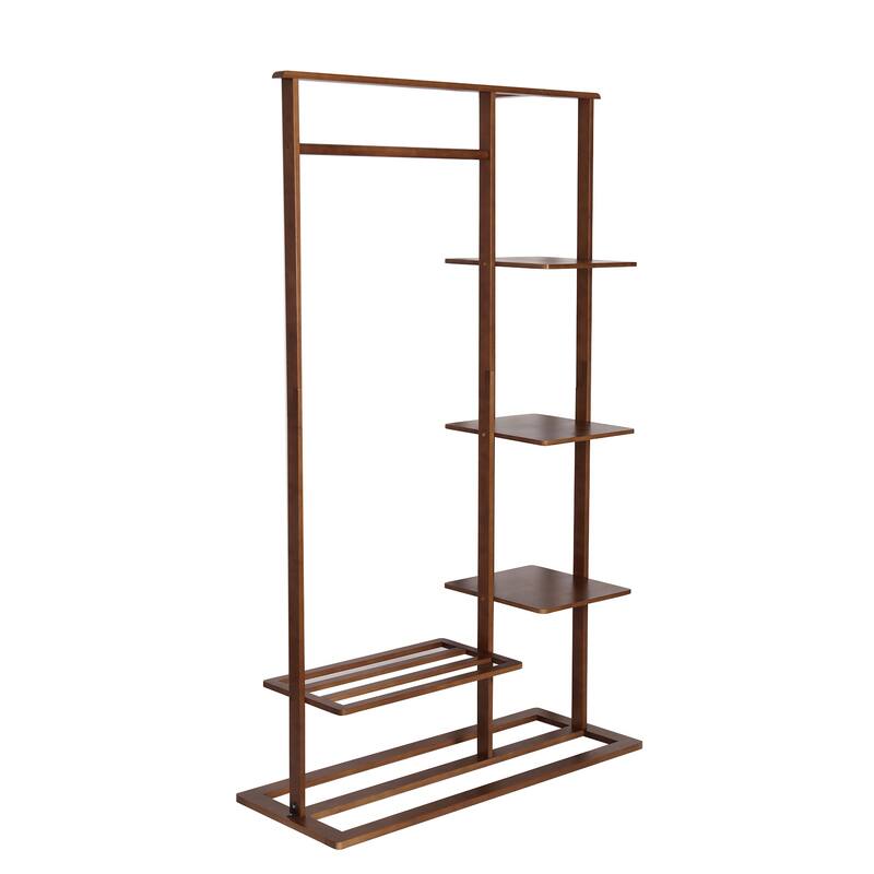 Bamboo Wooden Garment Rack Freestanding Closet Organizers - 39.8x16.1x67.3 inch