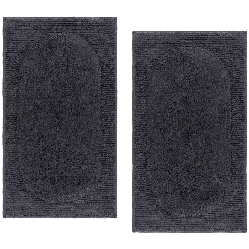 SAFAVIEH Home Zino Oval Textured Bathmat (Set of 2) - Grey - 21"W x 34"L