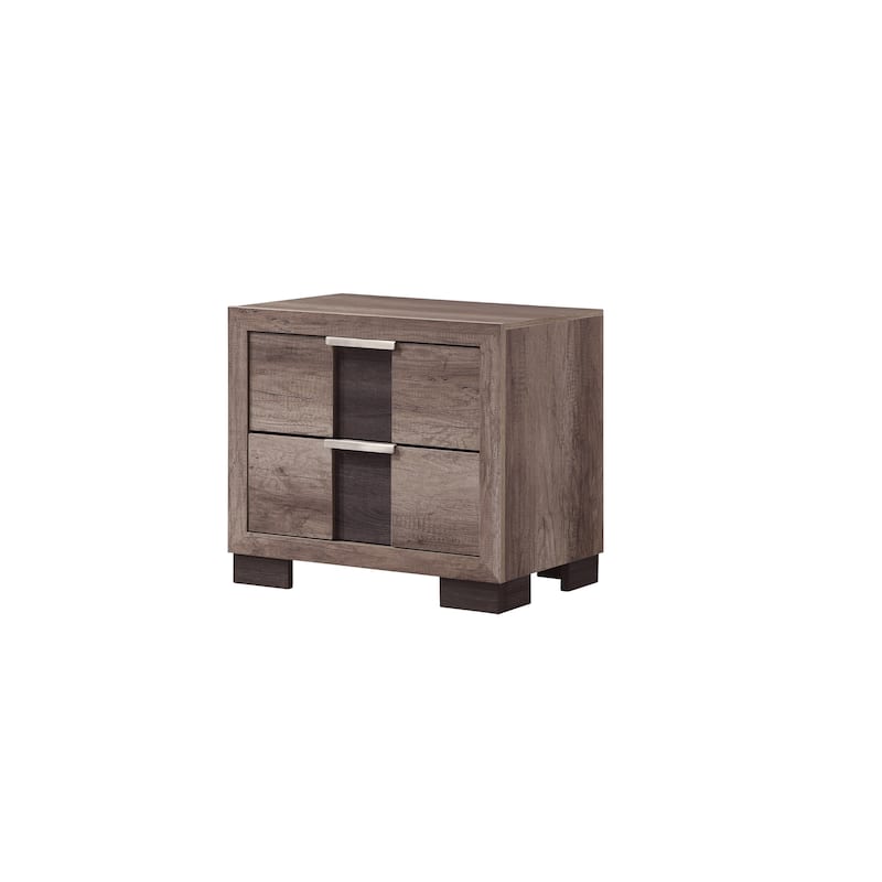 1pc Contemporary Rustic Nightstand Two Drawers Metal knobs Bedroom Wooden Furniture