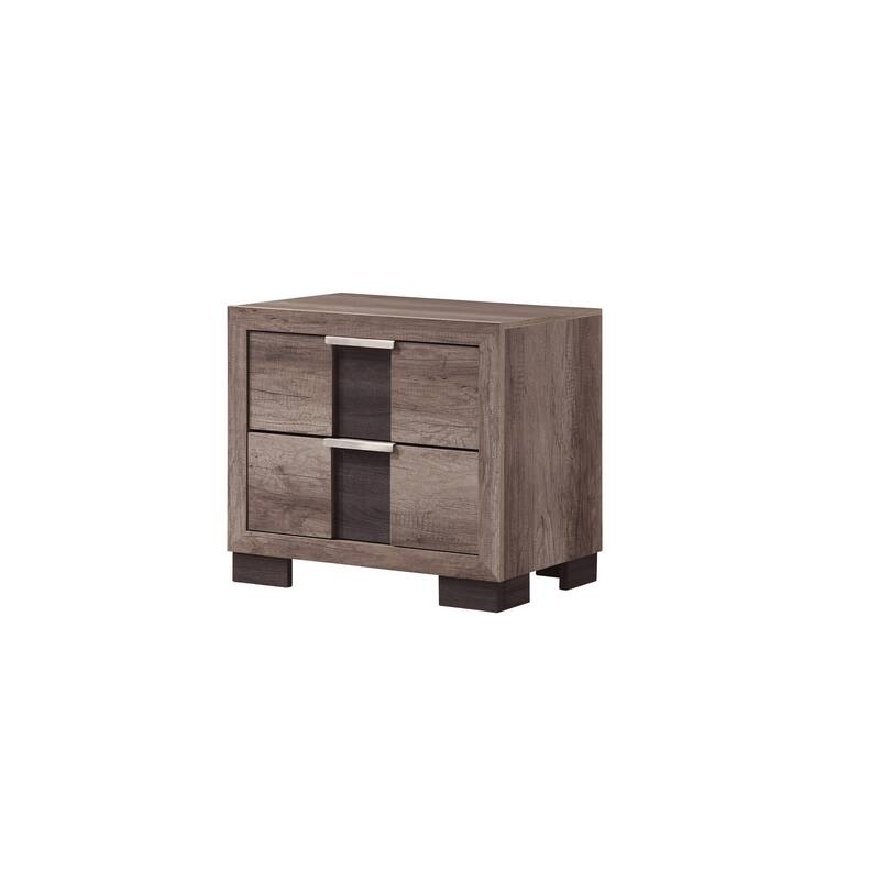 Contemporary Rustic Brown Nightstand with Metal Knobs - Brown