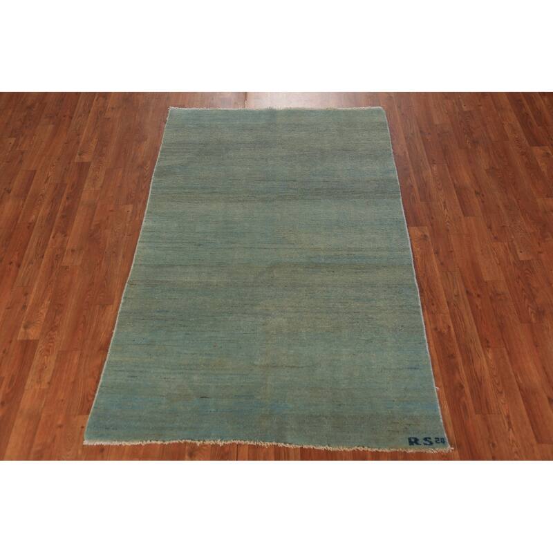 Green & Blue Modern Gabbeh Oriental Area Rug Handmade Wool Carpet - 3'9" x 5'11"