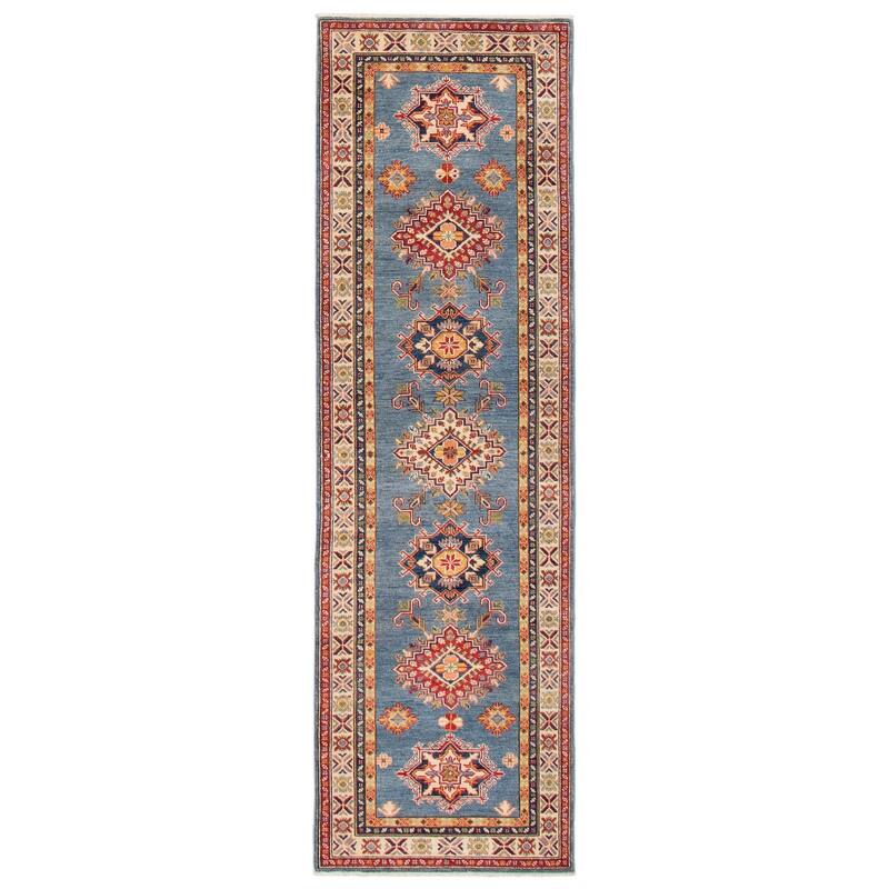ECARPETGALLERY Hand-knotted Uzbek Ghazni Denim Blue Wool Rug - 2'9 x 9'5 - Light Denim Blue - 2'9 x 9'5