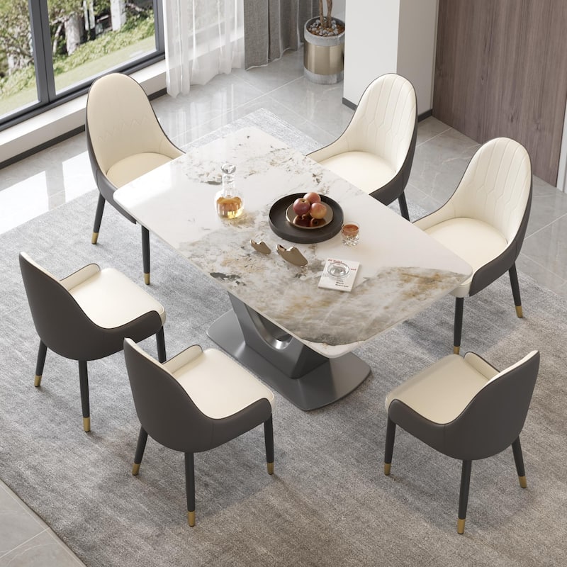 Minimalist Marble Dining Table Slate Kitchen Table with V Shape Pedestal