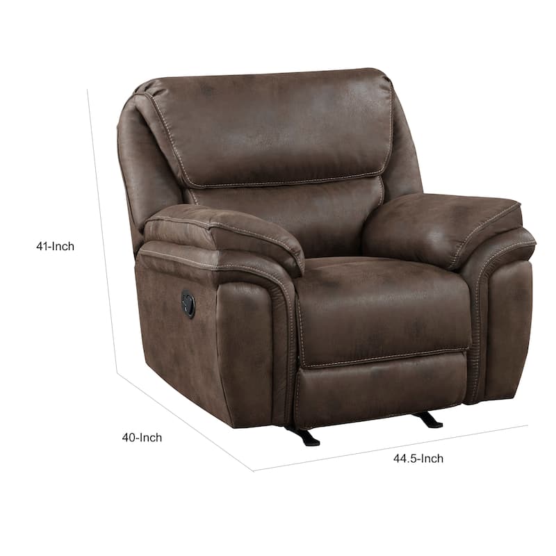 Tony 45 Inch Manual Recliner Chair, Cushioned Brown Microfiber, Solid Wood