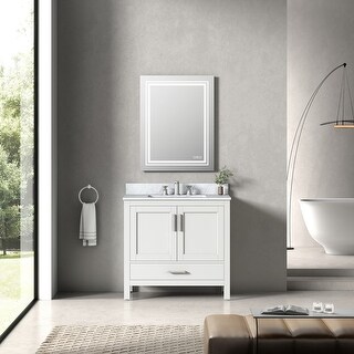 Alvana 36" Luxury Single Sink Vanity Set with Carrara Marble Top - Bed ...