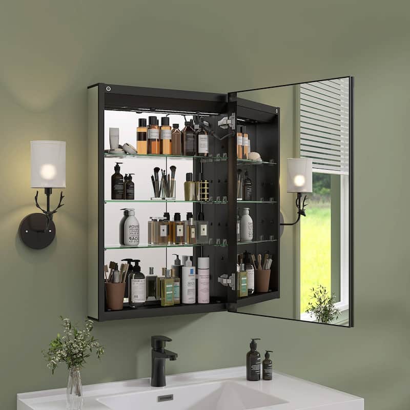 20'' W 30'' H Recessed Frameless Medicine Cabinet Mirror 3 Adjustable
