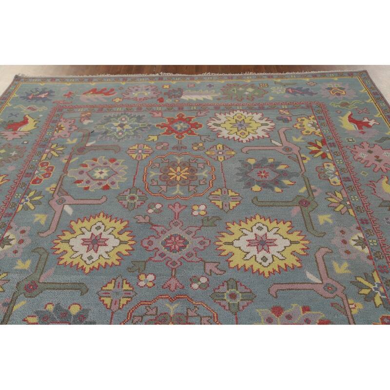 Floral Gray Oushak Area Rug Handmade Wool Carpet - 8'1"x 9'8"