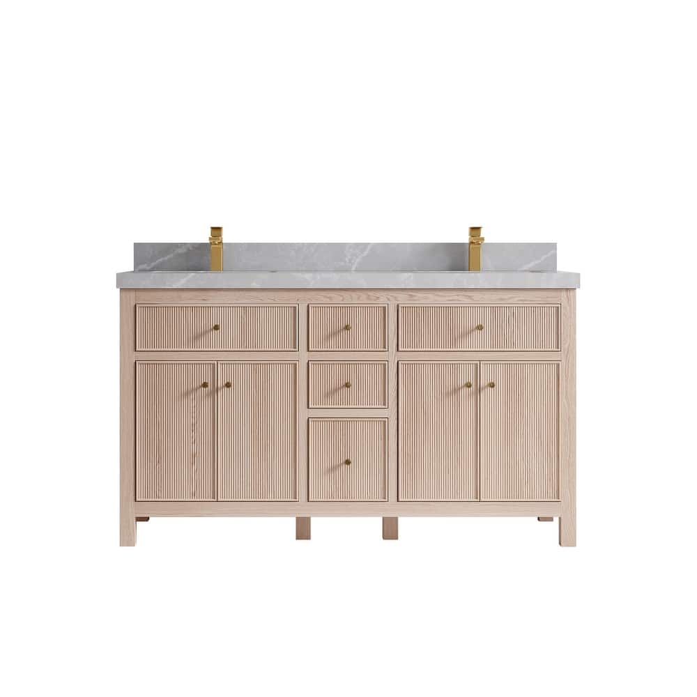 Willow Collections 60 x 22 Sonoma White Oak Wood Double Sink Bathroom Vanity with Quartz or Marble Countertop
