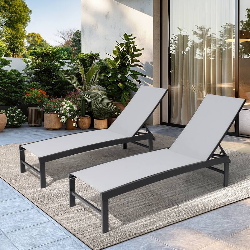 2PC Outdoor Patio Adjustable Chaise Lounge Chairs - LightGrey