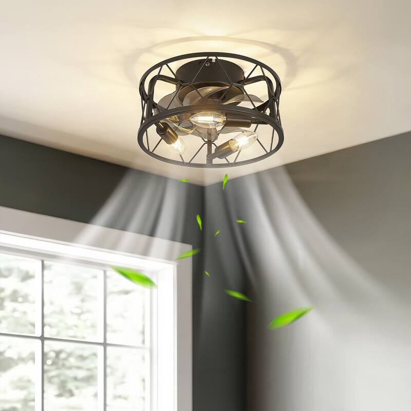 12 Inch Farmhouse Caged Ceiling Fan with Remote Control - 12 Inches