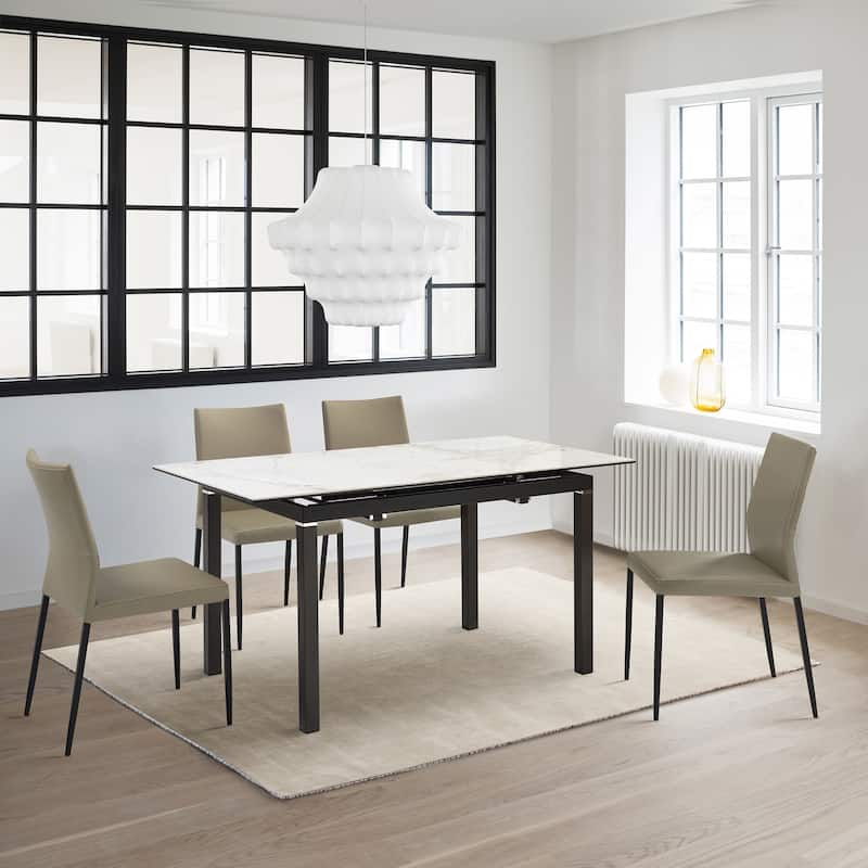 Giana Kash 5 Piece Extendable Dining Set with Faux Leather Chairs - Taupe Grey