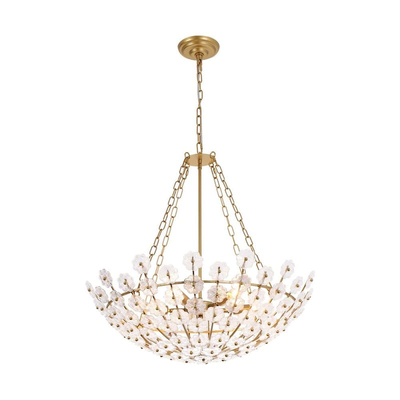 Mid-Century Modern 6-Light Glass Blossom Round Cage Chandelier