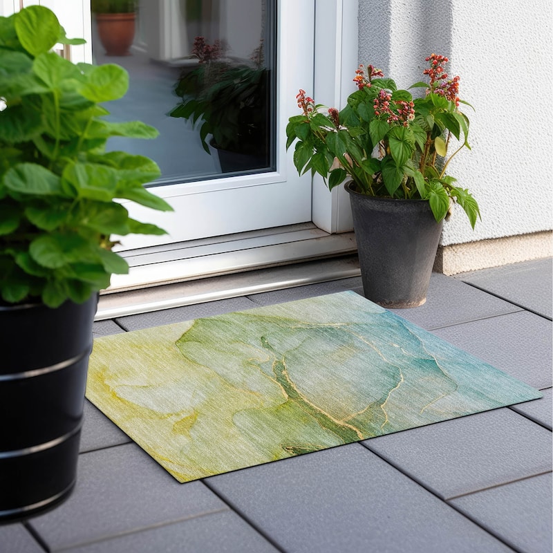 Machine Washable Indoor/ Outdoor Watercolor Chantille Rug