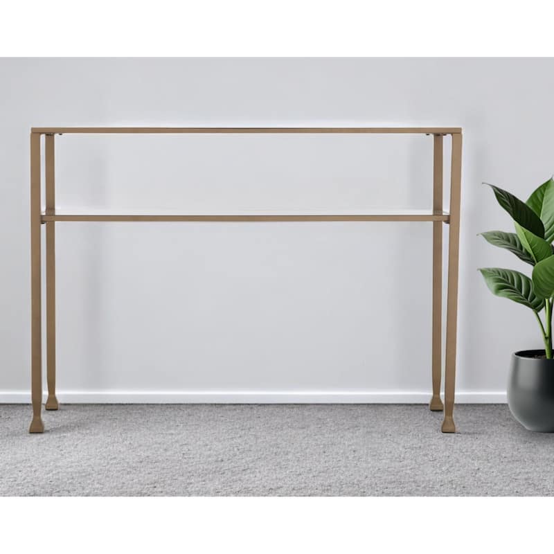 Clear Glass Console Table Gold Metal Frame with Shelves and 43" Rectangular - 42.5" L x 14.5" W x 30" H