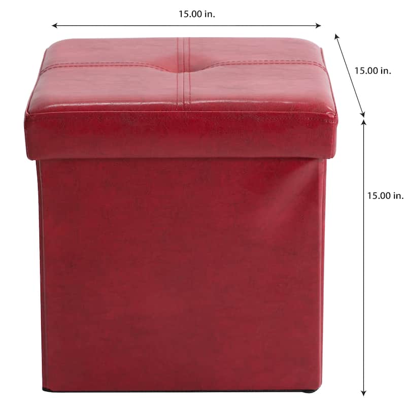 Simplify Red Faux Leather Folding Storage Ottoman Cube - 15" x 15" x 15"