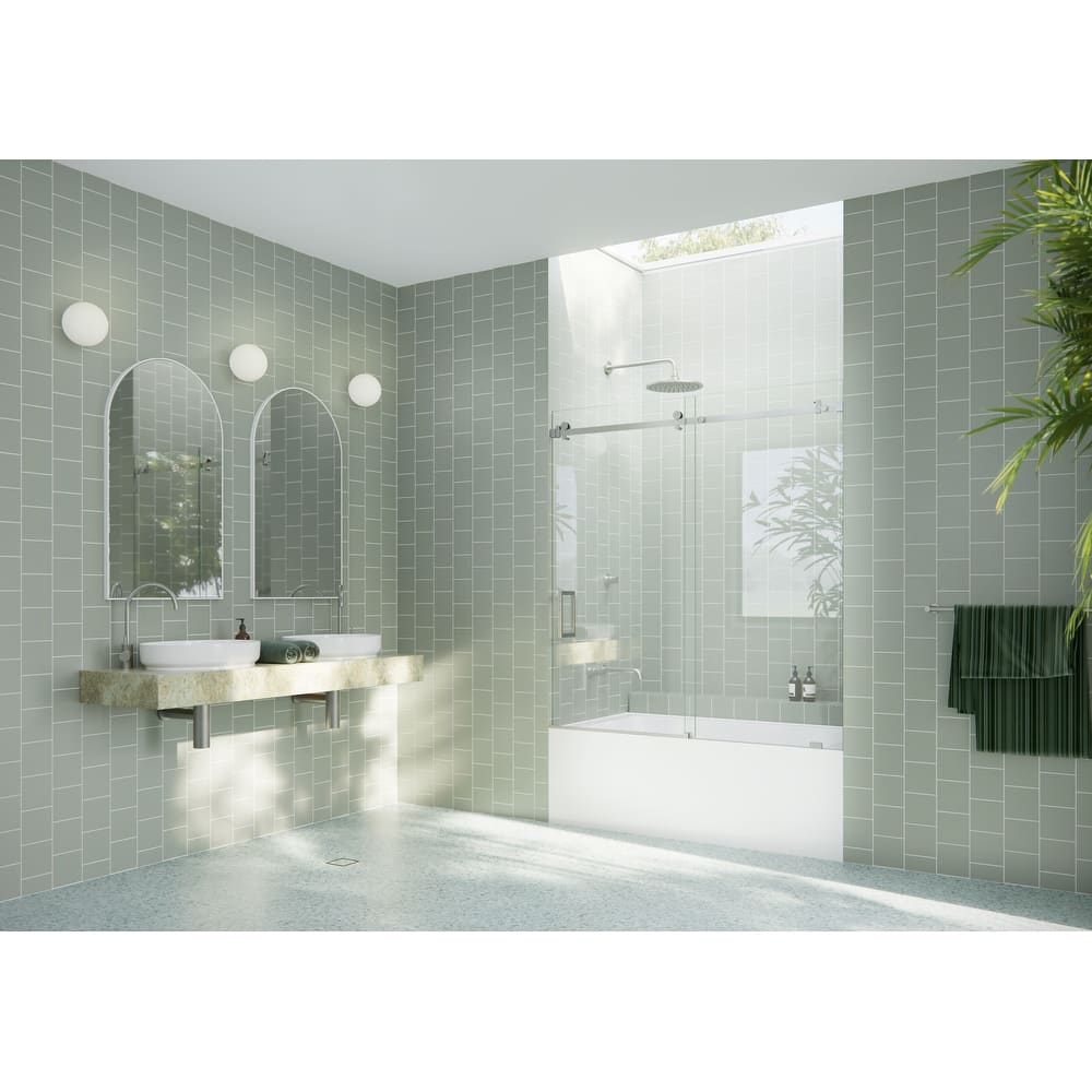 Glass Warehouse 52 in. - 56 in. x 60in. Frameless Bath Tub Sliding Shower Door with Square Hardware