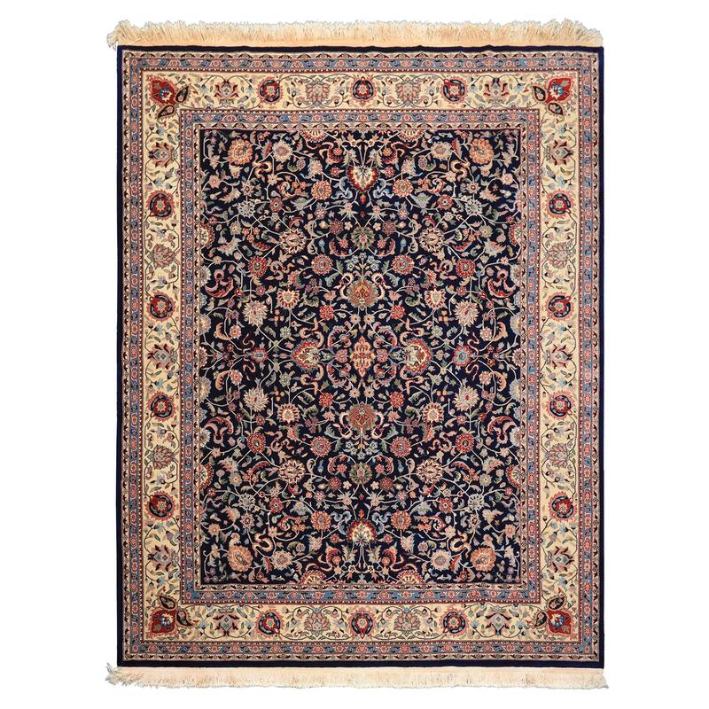 8'1''x10'3'' Hand Knotted New Zealand Wool Navy Kashaan Botanical 200 KPSI Rug - 8' 1'' x 10' 3''