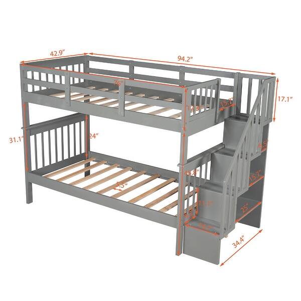 Stairway Twin-Over-Twin Bunk Bed with Storage and Guard Rail for ...
