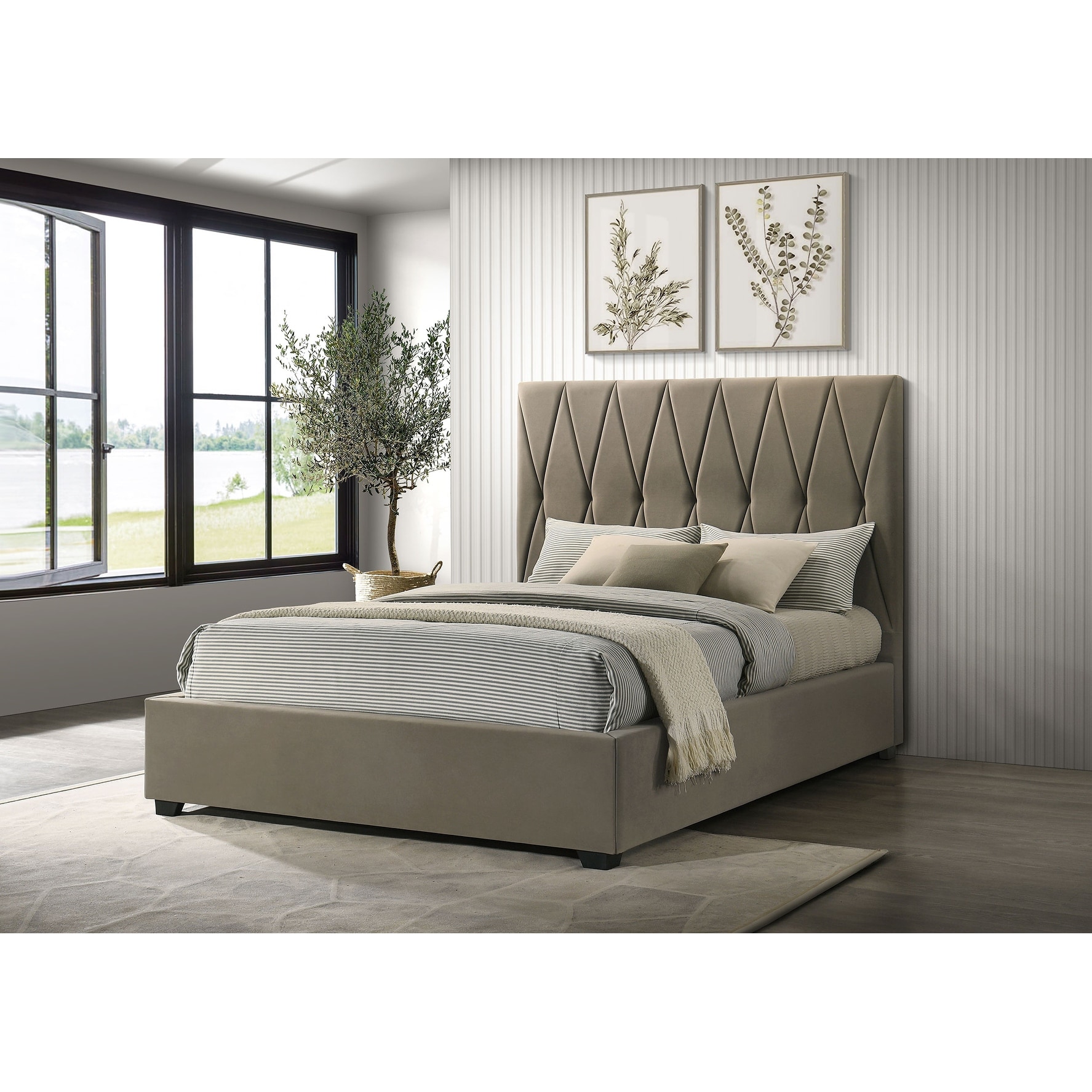 Delsea Upholstered Panel Platform Bed Light Brown