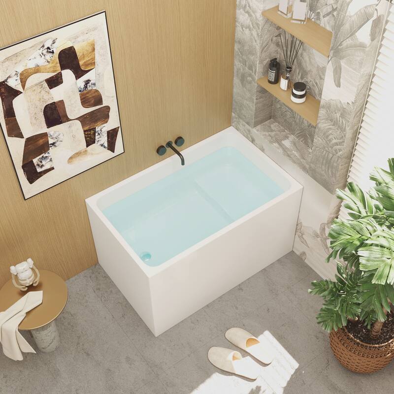 GDFStudio - Alistair Compact Freestanding Soaking Bathtub with Supportive Built-In Seat