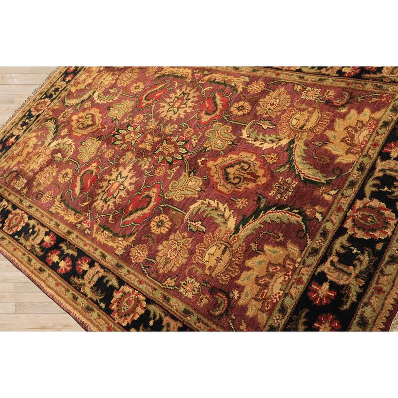5'11''x8'10'' Hand Knotted Wool Plum Agra Botanical Plush Pile Oriental Area Rug - 5' 11'' x 8' 10''