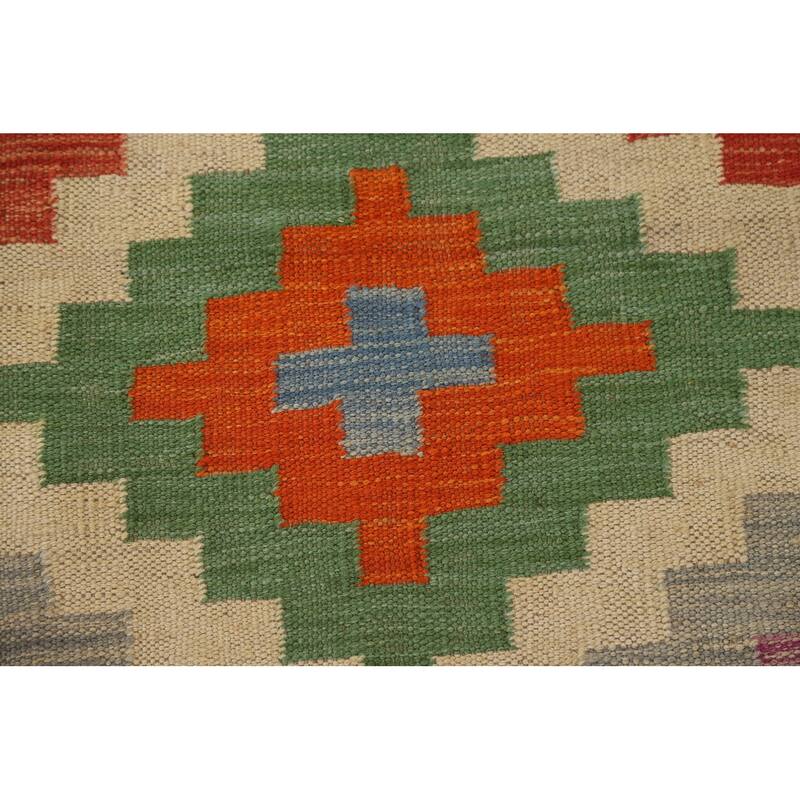 Hand Woven Oriental 100% Wool Carpet Southwestern Geometric Multi-Colored Kilim Area Rug - 6' 8'' X 4' 10''