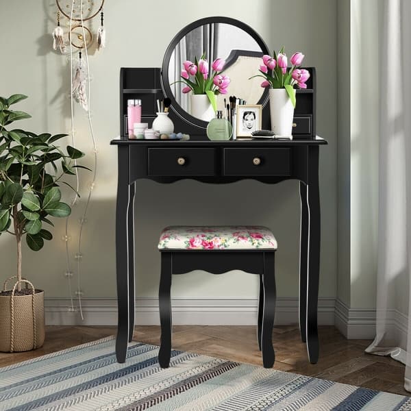 Makeup Vanity Table Set Girls Dressing Table with Drawers Oval Mirror -  29.5" x 16" x 48" (L x W x H) - Bed Bath & Beyond - 32262266