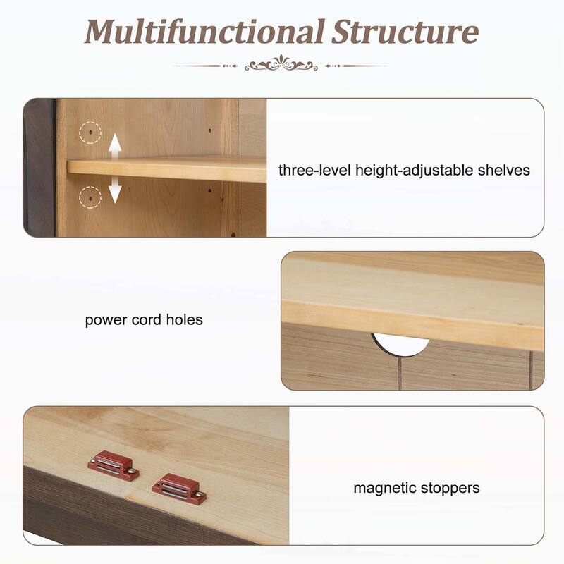 4-Door Large Storage Sideboard Buffet Cabinet with Glass Doors and Arched Design